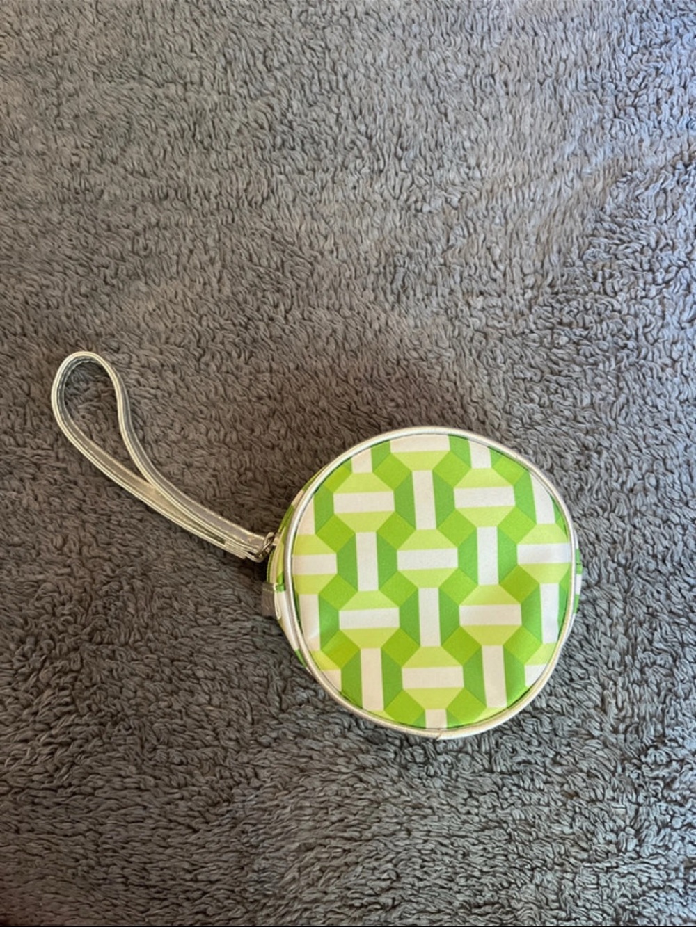 Clinique Green Geometric Round Wristlet with Silver Strap